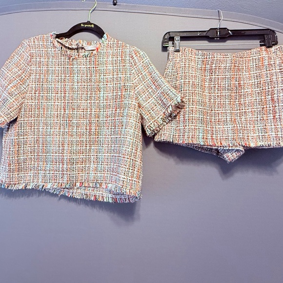 Zara Multi-Color Tweed Short Sleeve Top & Skort - Picture 5 of 12